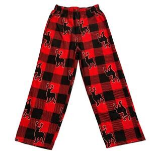 Kids Buffalo Plaid Reindeer Print Christmas Pajama Pants Fleece Holiday Small
